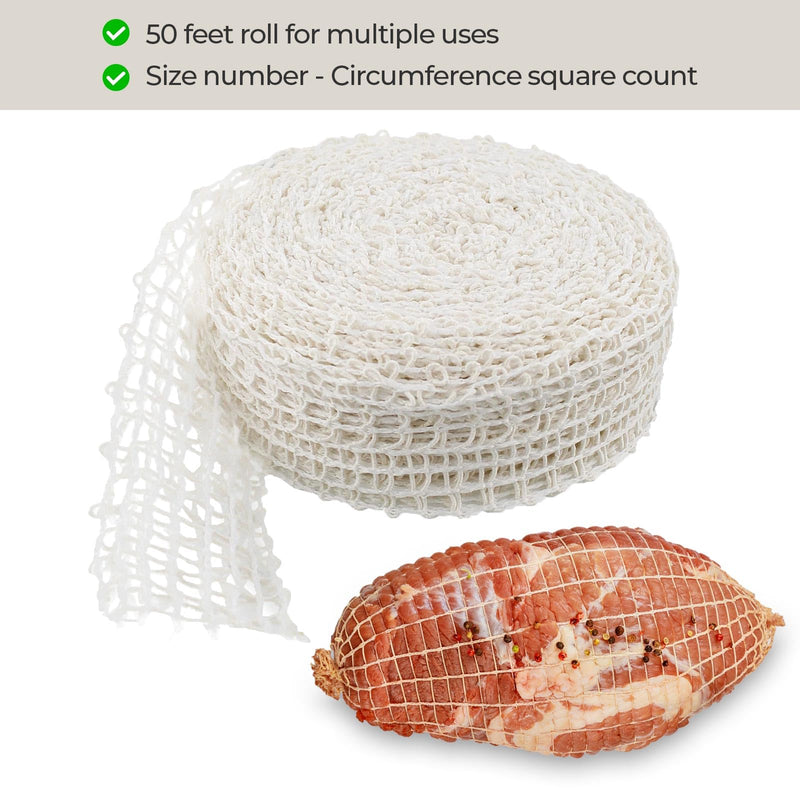 The Sausage Maker® 50ft Meat Netting Roll Size 14, Elastic Butchers Twine Cooking String Food Net for Salami, Pork Loin, Bresaola, Capicola, USA Made, BPA Free Stretchable Poly-Cotton Mesh, 4" Dia Size 14 - 4" Dia.