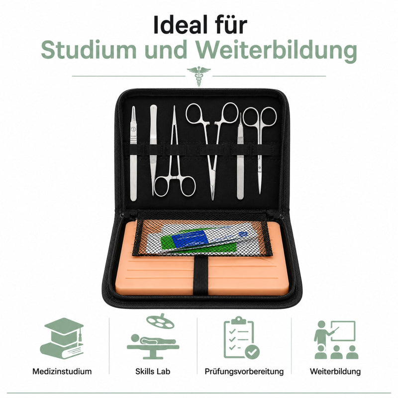 Surgical Suture Kit in Black - Sewing Kit Medicine for Suture Training & Medical Studies | Suture Practice Kit | Suture Set Exercise Medicine with 3-Layer Suture Pad, 12 Threads & Premium Case | Medi | Designed by medical students in Germany