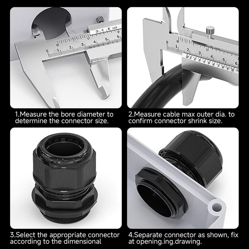 [Australia - AusPower] - Cable Glands, NPT 3/4in Power Strain Relief Cord Connector, Black PA Nylon Cord Grips, Adjustable IP68 Waterproof Cable Gland, for Electrical Box Wire (3/4"-2pcs) 3/4"-2pcs 