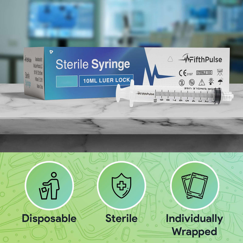 [Australia - AusPower] - 10 ml Syringe without Needle - 5 Pack of Individually Wrapped Disposable Syringes - Good for Medical, Scientific Lab, Home Use, and More - Sterile Luer Lock Syringes 10 ML 5.0 