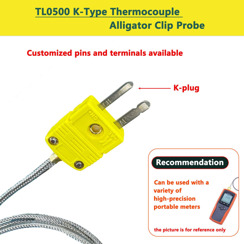 [Australia - AusPower] - K Type Thermocouple Probe TL0500 Alligator Clip Temperature Probe Range -40℉ to 850℉ K-Type Thermocouple Temperature Sensor Probe 