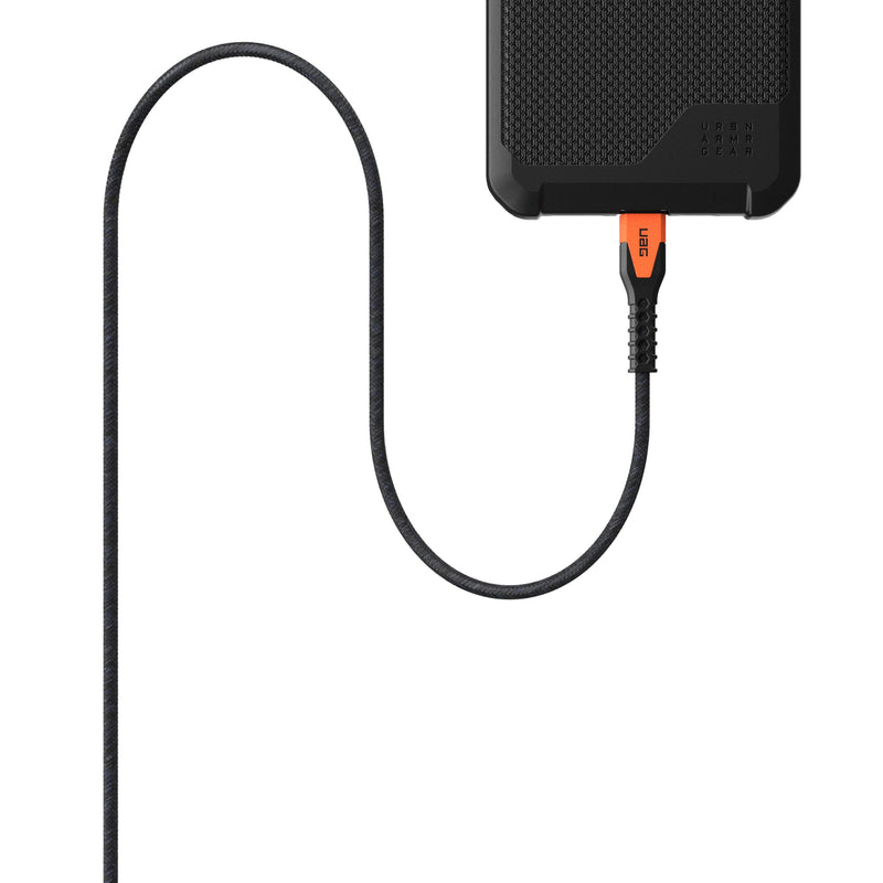 URBAN ARMOR GEAR UAG Rugged Kelvar Core USB-C to USB-C Cable 5ft/1.5m 60W Power Delivery PD Reinforced Fast Charging Cable for iPhone 17, MacBook, iPad Pro, Samsung Galaxy S26, Black/Orange