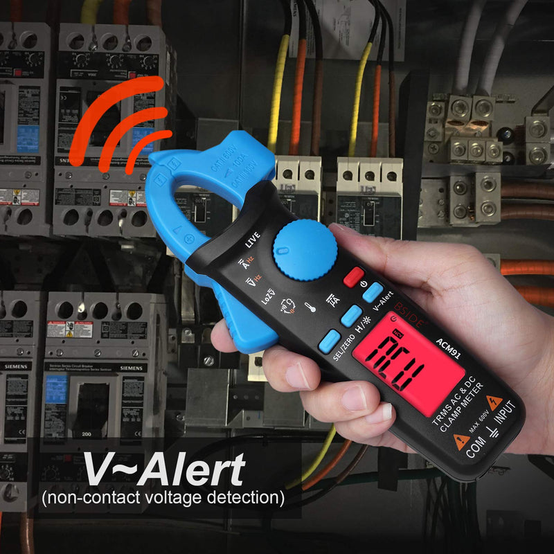 [Australia - AusPower] - BSIDE DC Amp Clamp Meter 1mA Current True RMS Auto-Ranging 6000 Counts Digital Ammeter Hz Temperature Capacitance Live Check V-Alert Low Impedance Voltage Tester with Back Clip Blue 