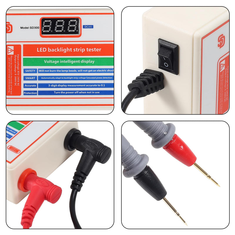 [Australia - AusPower] - UMLIFE LED Light and TV Backlight Tester with Gold Plated Pin and Power Cable 0-300V (0-300V 30mA) Adaptive Voltage LED Strip Lamp Beads Repair Testing Tool Suitable for All LED Light Repairs 