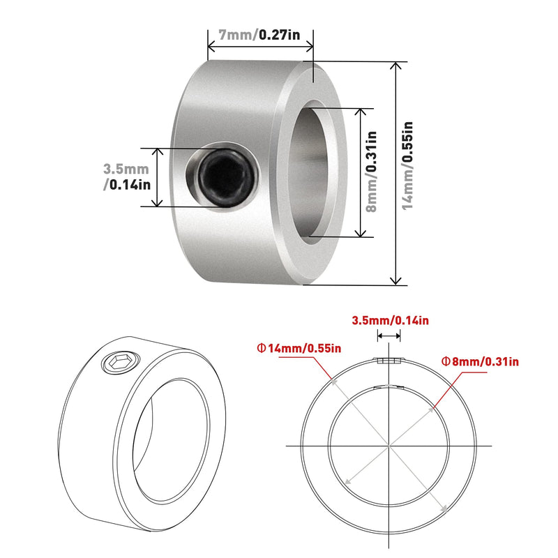 5/16"(8mm) Bore Shaft Collars,Solid Steel Style Zinc Plated Set Screw Lock Collar, T8 Lead Screw Lock Ring for 3D Printer CNC Parts (10) 10