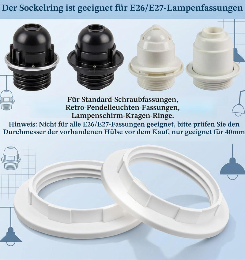 Set of 6 Lampshade Rings for E27 E26, Plastic Screw Ring for Lamp Holder, Standard Socket Lamp Holder, White Mounting Rings as Replacement Parts