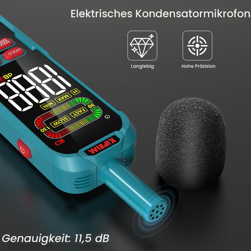 Kiprim NM01 Digital Decibel Sound Level Meter | Max/Min Value Recording, A/C Weighting, Backlit LCD, Carry Case Included