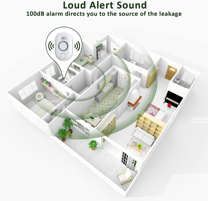 [Australia - AusPower] - 5 Pack Water Leak Detectors for Home, 100dB Water Sensor Alarm for Basement,Flood Leakage Detection Devices for Pipe/Drain/Sink/Faucet Drip Alert,Floor Flooding in Bathroom/Kitchen/Toilet/Laundry Room 5 Sensors White 