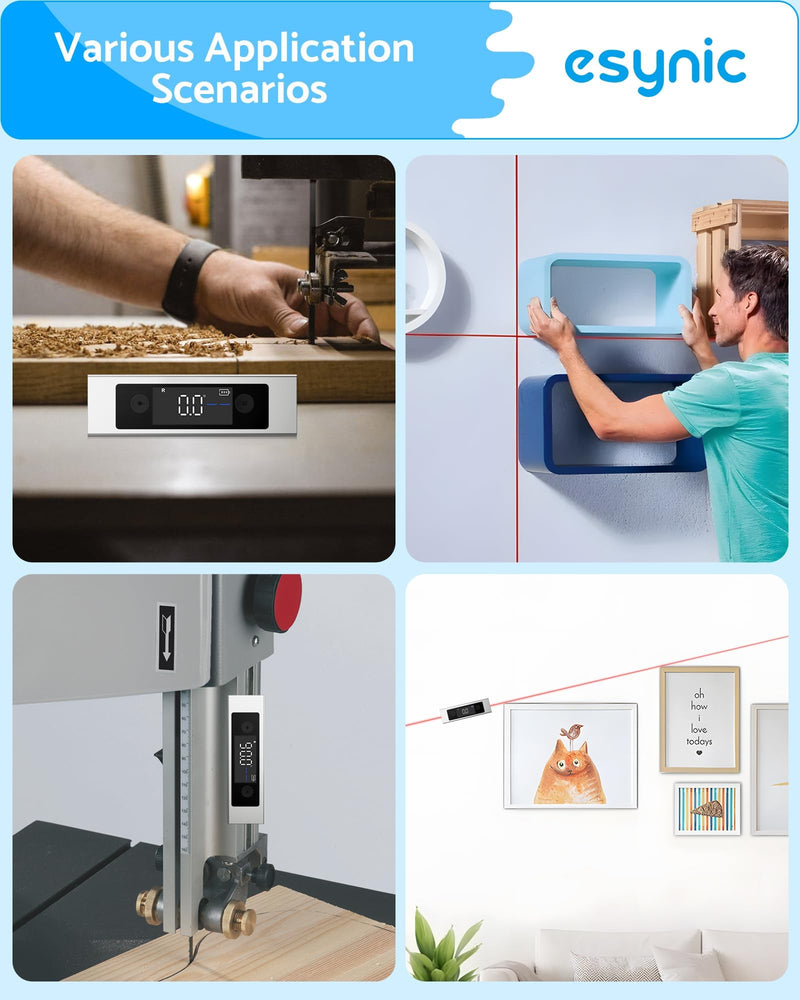 [Australia - AusPower] - eSynic Digitaler Neigungswinkelmesser mit Dual-Achsen, Präzisions-Inklinometer, Doppel-LCD-Display, Laser-Level, 4 * 90° Messbereich, Wiederaufladbar mit USB-C Silver 
