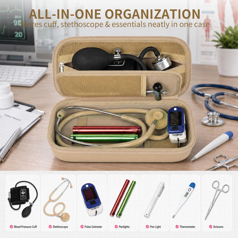 Stethoscope Case with Deep Mesh Pocket-Holds Blood Pressure Cuff & Accessories, Fits 3M Littmann Classic III-Compact Medical Organizer for Nurses, EMTs & Students-Milky Brown Milky Brown