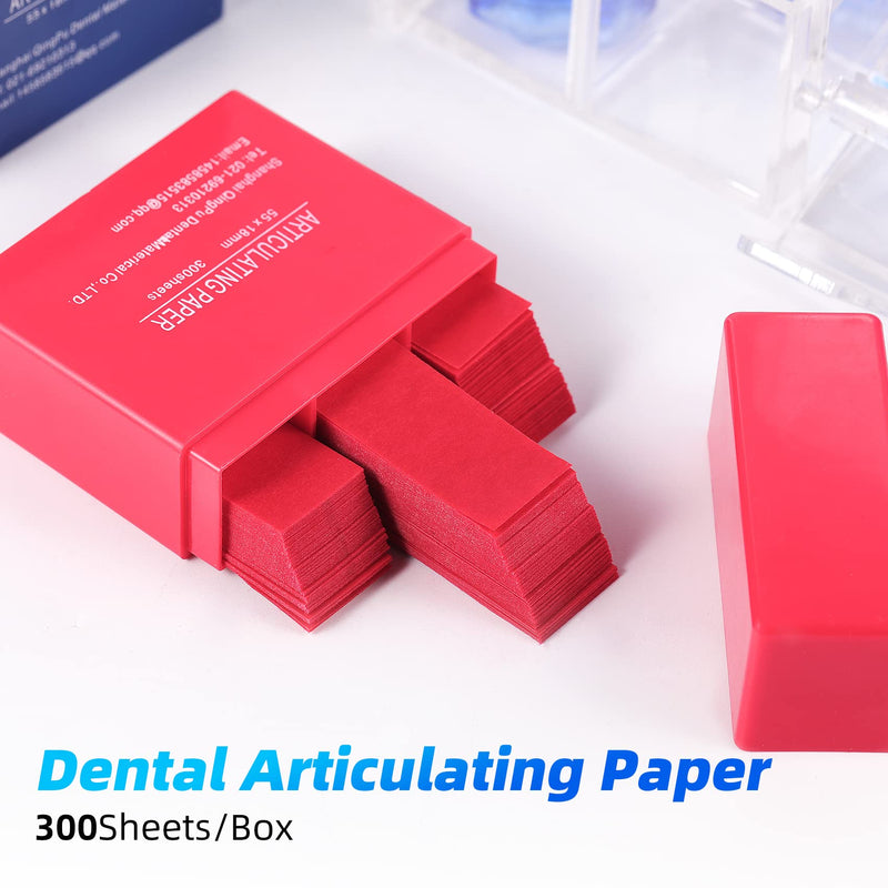 Dental Articulating Paper 300 PCS, Plastic Dispenser Blue 100 Micron Bite Articulating Paper & Film Doubled Side - 55 x 18 x 0.1mm - 12 Months Warranty