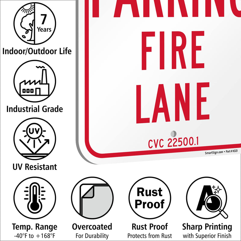 SmartSign 18 x 12 inch “No Parking Fire Lane” Metal Sign, 120 mil Aluminum Composite (ACM), Engineer Grade Reflective Material, Red and White Red, White