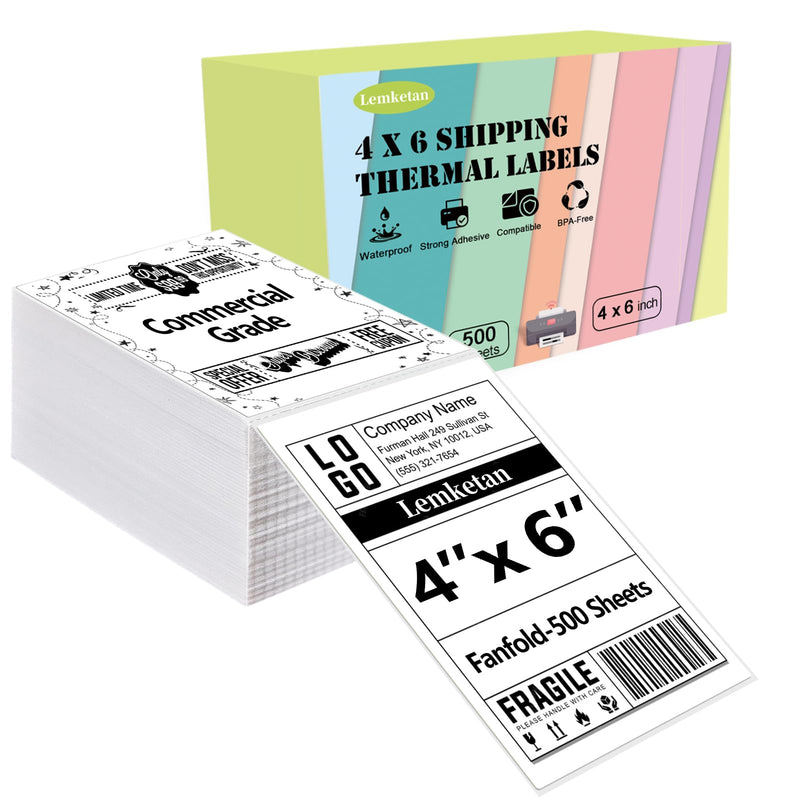 4x6 Thermal Shipping Labels, Fanfold Direct Thermal Labels for Shipping, Permanent Adhesive, Commercial Grade Labels for Zebra, Polono, Jadens, Beeprt, iDPRT, Munbyn, Nelko (500 Sheets per Pack) 4''x6''-500 Sheets/ Fanfold