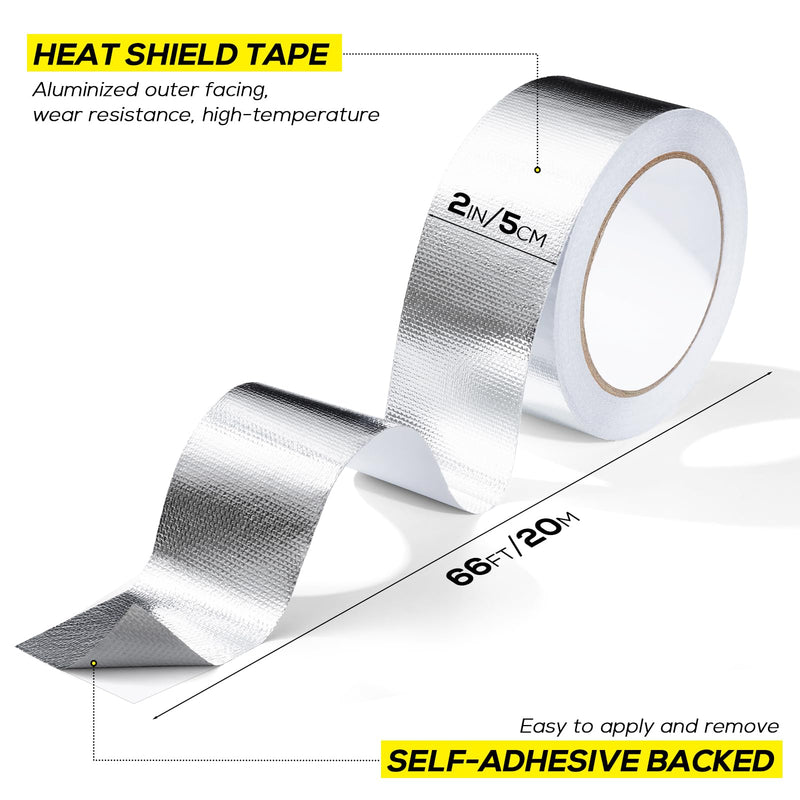 [Australia - AusPower] - Aluminum Foil Tape, Silver Self-Adhesive Heat Shield ReflectiveTape, Fiberglass Heat Shielding Foil Tape for Hose and Auto Use (2in*66ft) 2in*66ft 