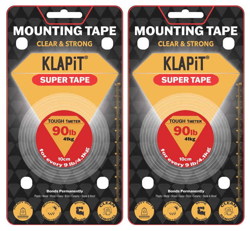 KLAPiT Super Tape Clear Double Sided Heavy Duty Adhesive 40in Enhanced Nano Technology Waterproof Mounting Tape Holds 90 lbs 2.28lb per Inch 2 Packs