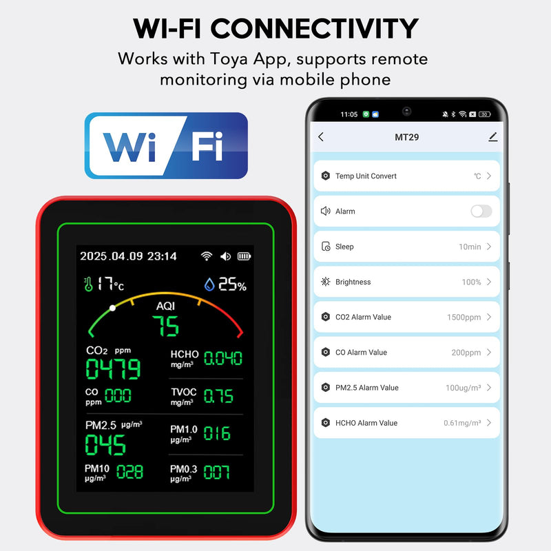 [Australia - AusPower] - Air Quality Monitor Home Indoor - 15-in-1 Professional Air Meter with HCHO, CO2, PM, TVOC, AQI, Temperature & Humidity, Real-Time Display, App Control, Portable, Accurate for Home & Office Use 