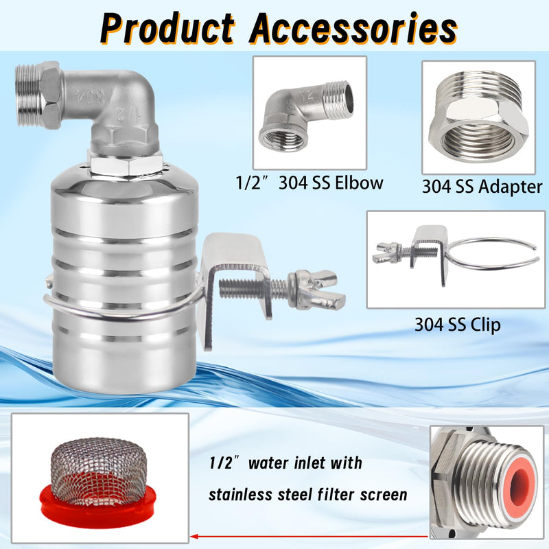 [Australia - AusPower] - Float Valve, 1/2" to 3/4" 1" Water Float Valve, 304 Stainless Steel Float Valve, Fully Automatic Water Level Controller Float Valve for Water Tank, Livestock Troughs, Pool, Distiller 