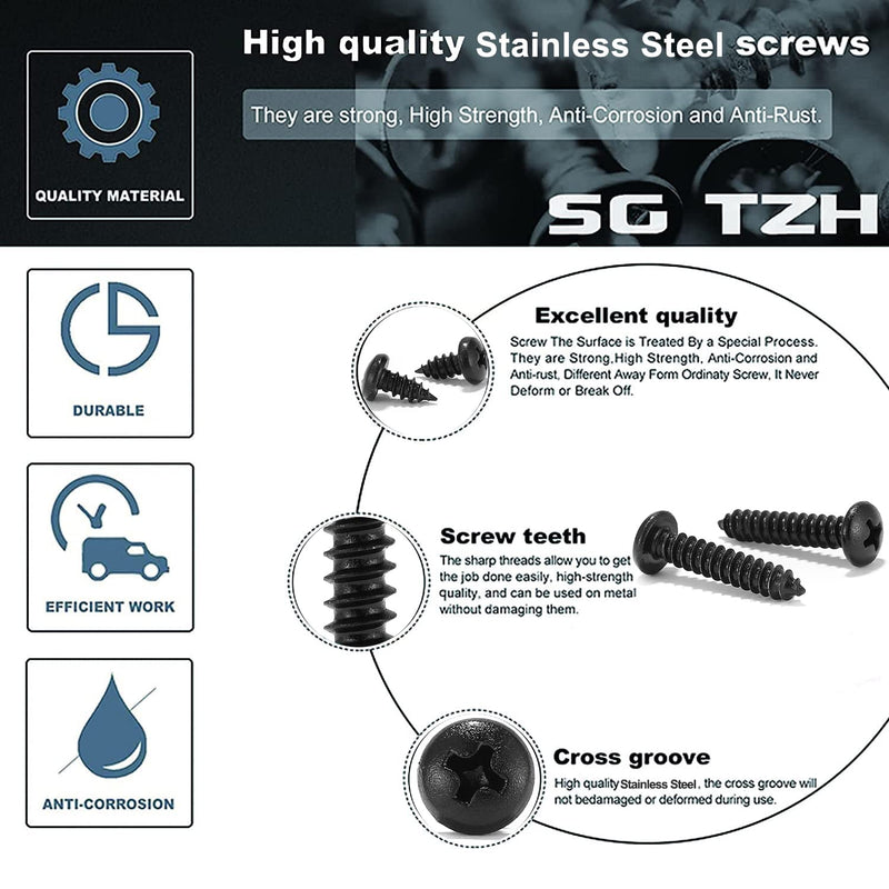 [Australia - AusPower] - #8 x 1-1/2" Wood Screw 100Pcs 18-8 (304) Stainless Steel Pan Head Fast Self Tapping Drywall Screws Black Oxide by SG TZH #8 x 1-1/2" 