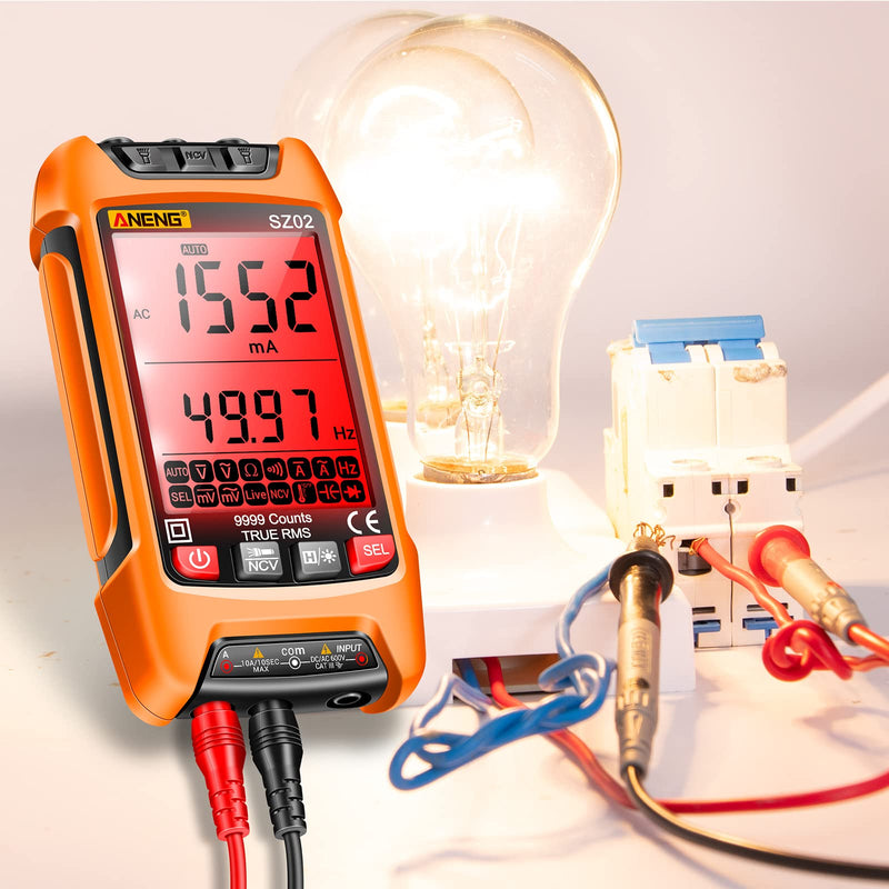 [Australia - AusPower] - ANENG Digital Multimeter Smart Testers TRMS 9999 Counts Anti-Burning Ohm Amp Volt Meter Measures NCV,AC/DC Current/Voltage,Resistance,Continuity,Capacitance,diodes,Auto-ranging Electrical Tools Yellow 