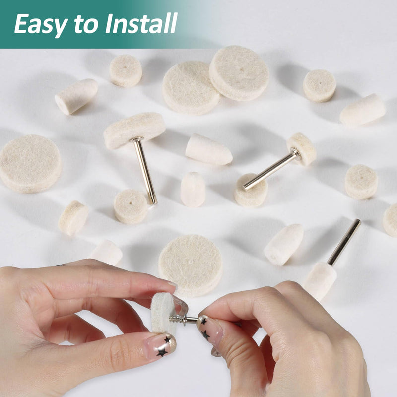 [Australia - AusPower] - Sukh 145PCS Wool Felt Polishing Pad - Felt Buffing Pad Wool Polishing Bits Felt Polishing Buffing Wheel Polishing Buffing Wheel for Polishing Kit with 1/8 Inch Shank for Buffing Wheels 