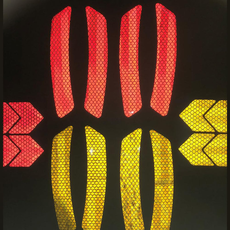 68Pcs Warning Reflective Stickers, Reflective Decals Waterproof Reflector Tapes, Night Visibility Adhesive Reflector Stickers for Motorcycle Bicycle Clothing Car Trunks Backpacks Red + Yellow