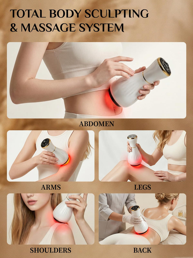 Electric Cupping Massager for Body with Suction, Microcurrent, Red Light & Heat, Lymphatic Drainage Massager, 12 Intensity Body Sculpting Machine, Cellulite Massage Tool for Arms Legs Waist Back-White