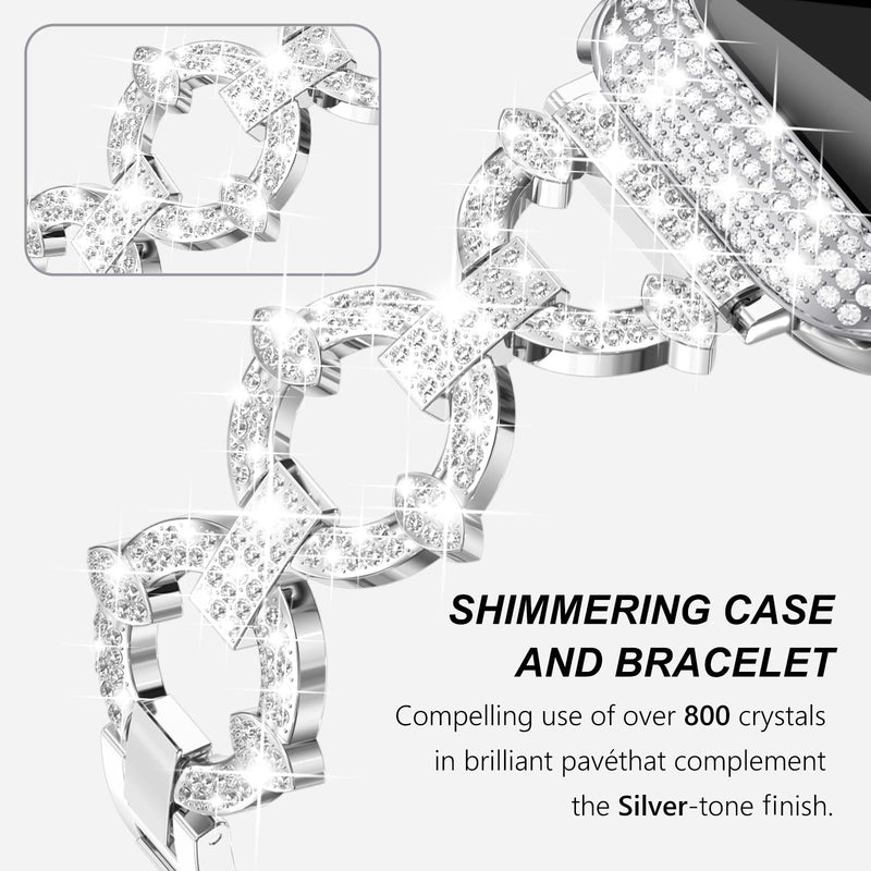 [Australia - AusPower] - Surace Compatible with Gold Apple Watch Bands 40mm for Women, Jewelry Diamond Rhinestone Stainless Steel Metal Wristband Strap with Bling PC Protective Case for iWatch Series 6/5/4 SE, Gold/Rainbow Silver 45mm 