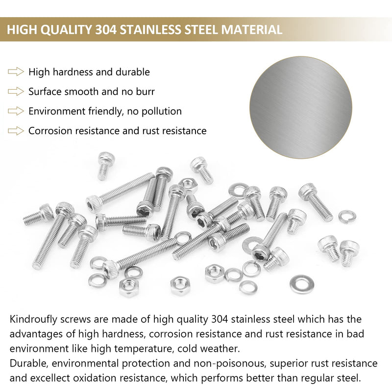 [Australia - AusPower] - 562 Pieces M3 x 4/6 /8/10 /12/16 /20mm Hex Socket Head Cap Screws Nuts Washers Assortment Kit, 304 Stainless Steel, Fully Machine Thread 