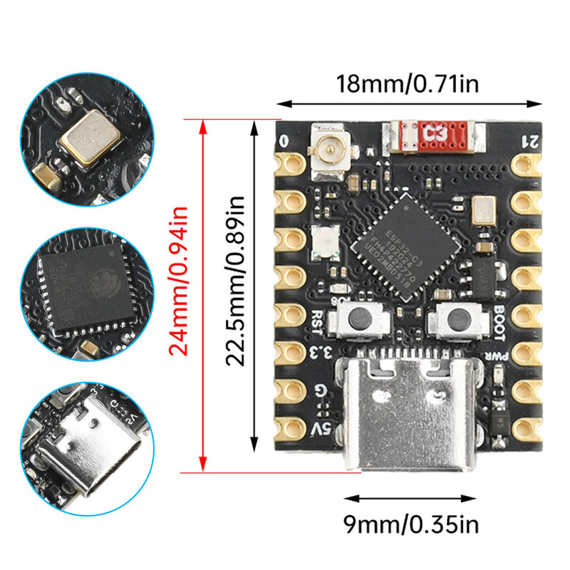 Heemol Pack of 2 for ESP32-C3 Mini Development Board with External Antenna Interface WiFi/Bluetooth 5.0 ESP32 Mini Type-C Module, ESP32-C3FN4 Chip for IoT Arduin0 Wearables & Smart Home Upgrade (ESP32 C3 Mini)