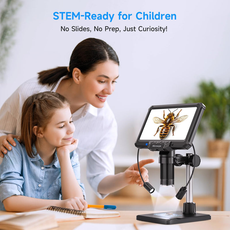 Digital Microscope for Adults Kids 7inch Screen Coin Magnifier Microscopes for Error Coins PCB, Bugs, STEM Learning, Soldering Electronics Microscopes Camera Black