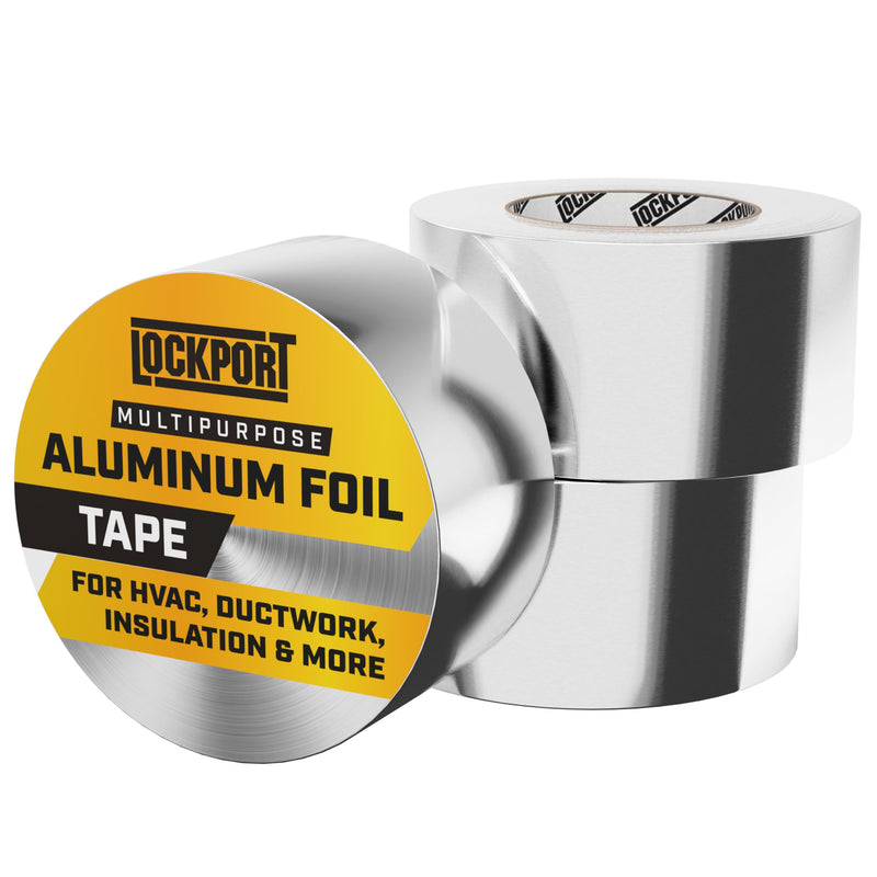Lockport Aluminum Foil Tape 2" x225 ft - 3 Pack - Aluminum HVAC Tape - HVAC Duct Sealing, Dryer Vent, Heat Insulation & Ductwork Repairs - Heat Resistant, Waterproof, Professional Grade 3-Pack (225 ft)