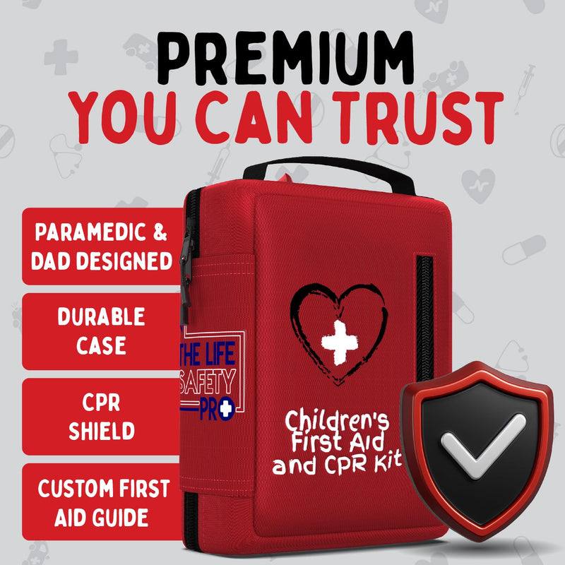 Portable First Aid Kit for Kids with CPR Shield - Ideal for Home, Car, School, Camping, and as a Travel First aid kit. Latex-Free Bandages – Children First Aid Guide by The Life Safety Pro Medium
