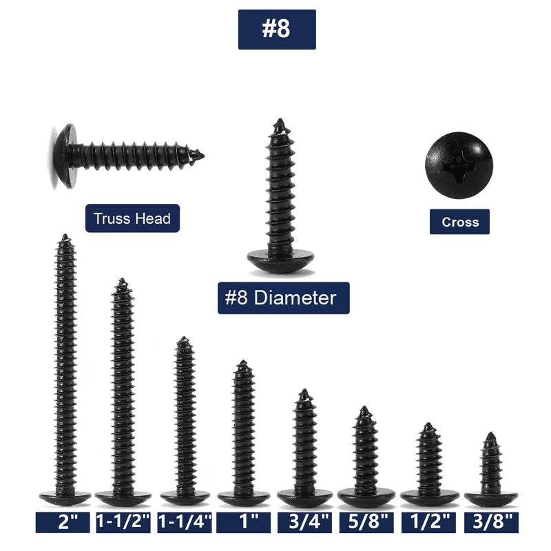 [Australia - AusPower] - #8 x 3/4" Wood Screw 100Pcs Truss Head Phillips 18-8 (304) Stainless Steel Fast Self Tapping Screws Black Oxide by SG TZH #8 x 3/4" 