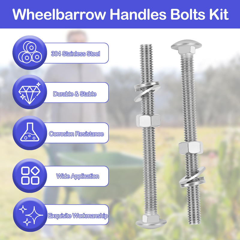 [Australia - AusPower] - Wheelbarrow Carriage Bolts and Nuts Kit 5/16" Carriage Bolts 304 Stainless Steel Wheelbarrow Rebuild Parts 4", 3", 2-1/2" and 2" Flange Hex Nuts- 12 Set 