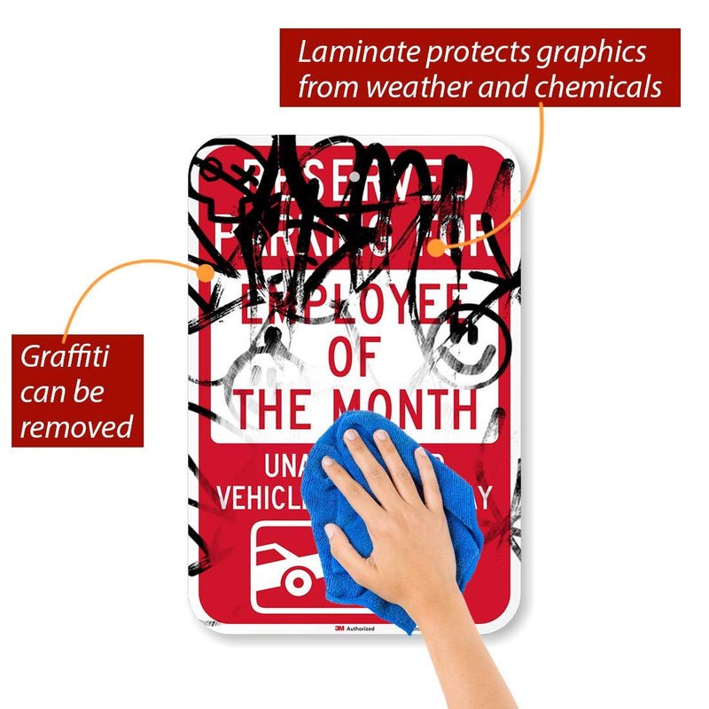 SmartSign-K-5090-EG "Reserved Parking For Employee Of The Month" Sign | 12" x 18" 3M Engineer Grade Reflective Aluminum , Red on White