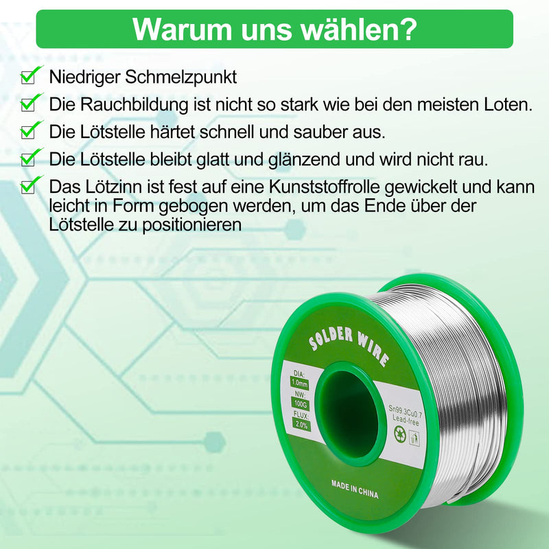 Solder 1mm Lead-Free Sn99.3Cu0.7, Electronic Solder Wire with Flux, 100g | Gruiqrd 1 mm Soldering Wire with Rosin Core for Electrosoldering and DIY for Electronics, Repairs and DIY Soldering 1mm-100g
