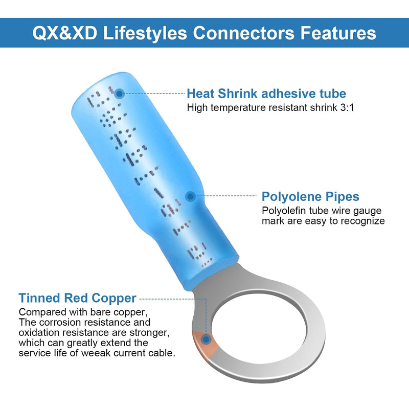 QX&XD 540PCS Heat Shrink Wire Connectors Kit, Waterproof Marine Grade Crimp Connectors, Tinned Copper Electrical Terminals, Butt Ring Fork Spade Hook, 22-10 AWG, 3 Colors