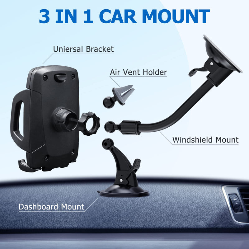 [Australia - AusPower] - Car Phone Mount, Vansky 3-in-1 Cell Holder Air Vent Dashboard Mount Windshield for iPhone Xs Max R X 8 Plus 7 6S Samsung Galaxy S9 S8 Edge S7 S6 LG Sony and More 