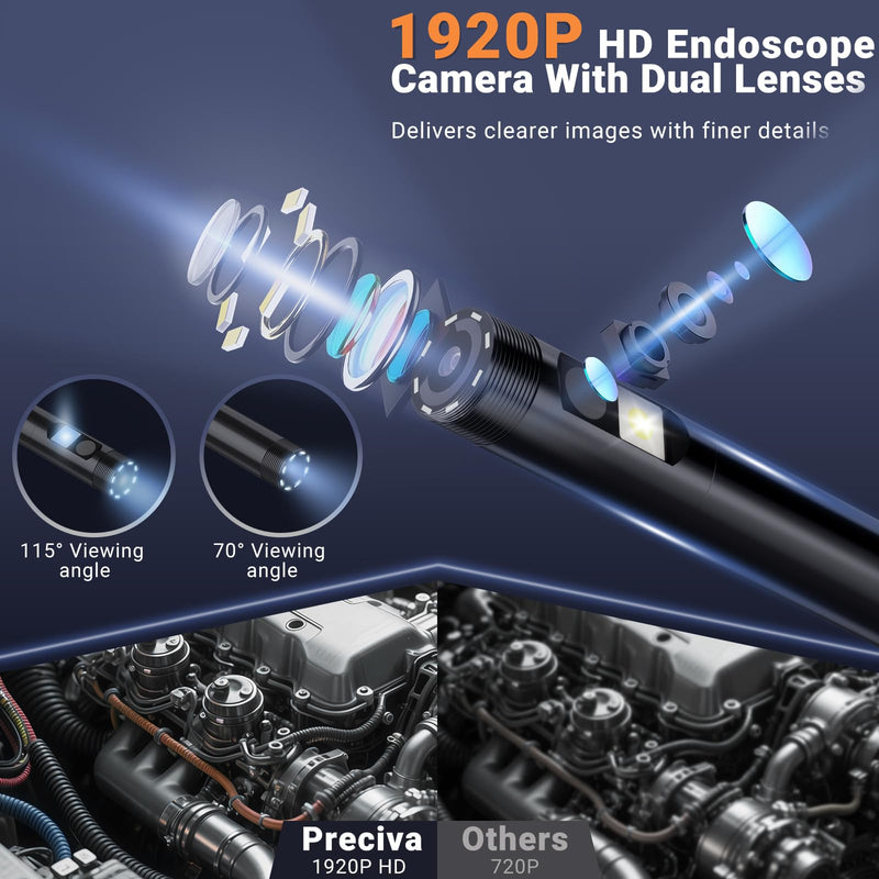 [Australia - AusPower] - Preciva Endoscope Camera with Dual Lenses, 1920P HD Borescope Camera with 8 Adjustable LED Lights, 16.5ft Semi-Rigid for iOS and Android 