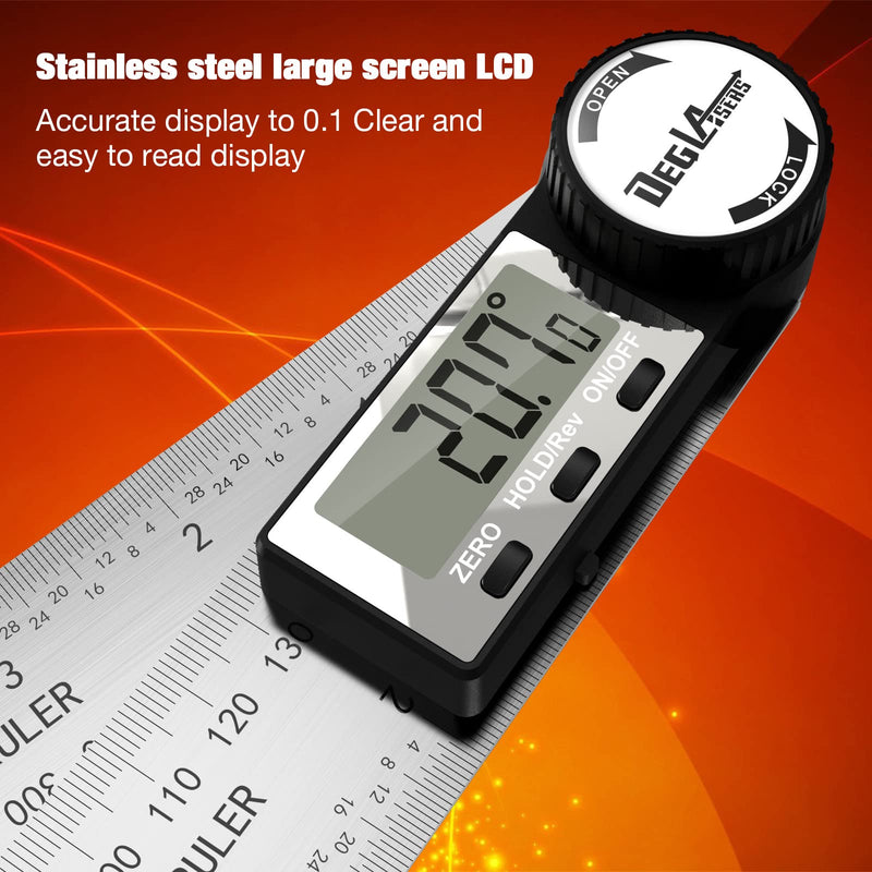 [Australia - AusPower] - Digital Angle Finder Protractor, DEGLASERS Digital Protractor 7inch/200mm Stainless Steel Angle Measuring Tool with LCD Display for Carpenter/Woodworking (Battery Included) 