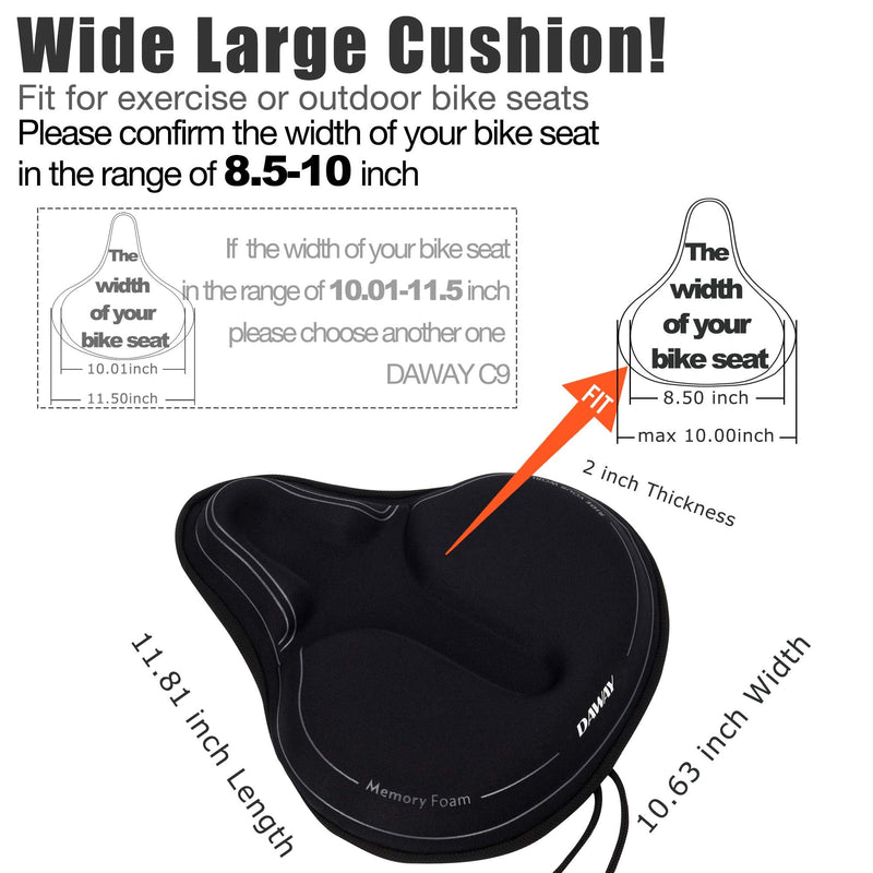 [Australia - AusPower] - DAWAY Comfortable Bike Seat Cover - C3 Soft Gel & Memory Foam Padded Bike Seat Cushion for Women Men Seniors, Comfort, Fits for Peloton, Stationary, Exercise, Mountain and Cruiser Bicycle Saddles C6M, Large 