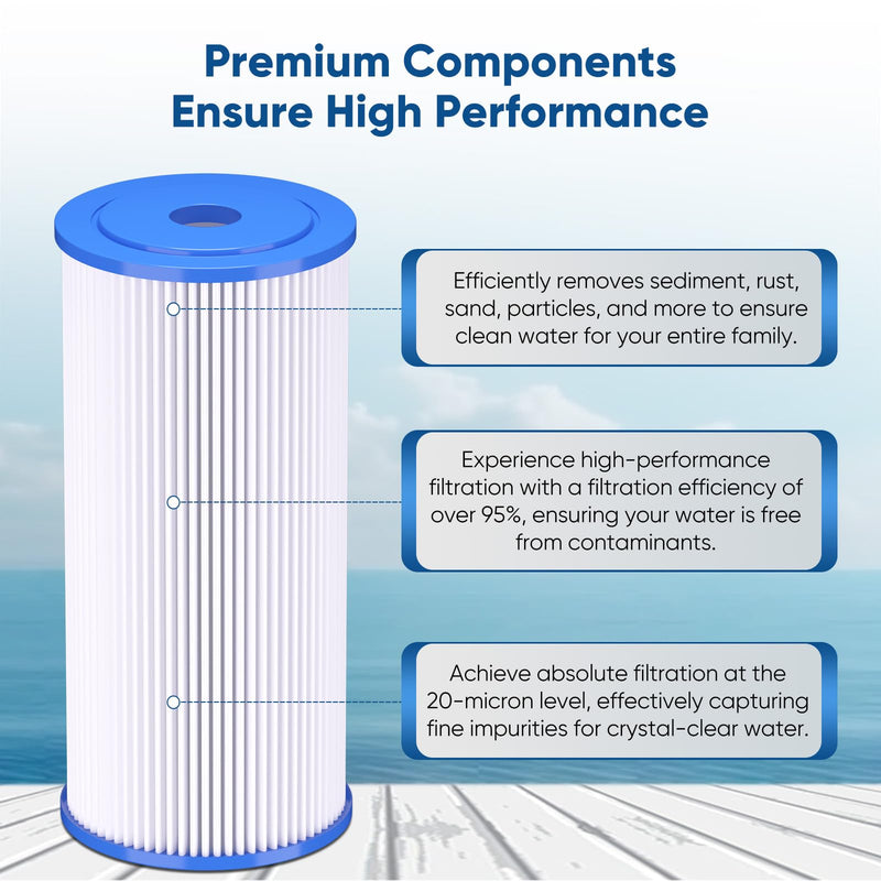 PUREPLUS 20 Micron 10" x 4.5" Whole House Pleated Sediment Filter for Well Water, Replacement Cartridge for GE FXHSC, Culligan R50-BBSA, Pentek R50-BB, DuPont WFHDC3001, W50PEHD, GXWH40L, 2Pack 2 Count (Pack of 1)