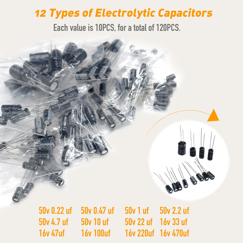 DIYoung 1390 Pieces Electronic Components Kit, with LED Diodes, Metal Film Resistors, Electrolytic Capacitors Package, Ceramic Capacitors, Transistors, Diodes