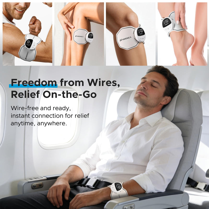 [Australia - AusPower] - NEENCA Wireless TENS Unit Muscle Stimulator, Smart Rechargeable TENS EMS Muscle Massager for Knee/Shoulder/Back Pain Relief. 4 TENS Pads with Remote Control for Physical Therapy,9 Modes 19 Intensities Pearl White 