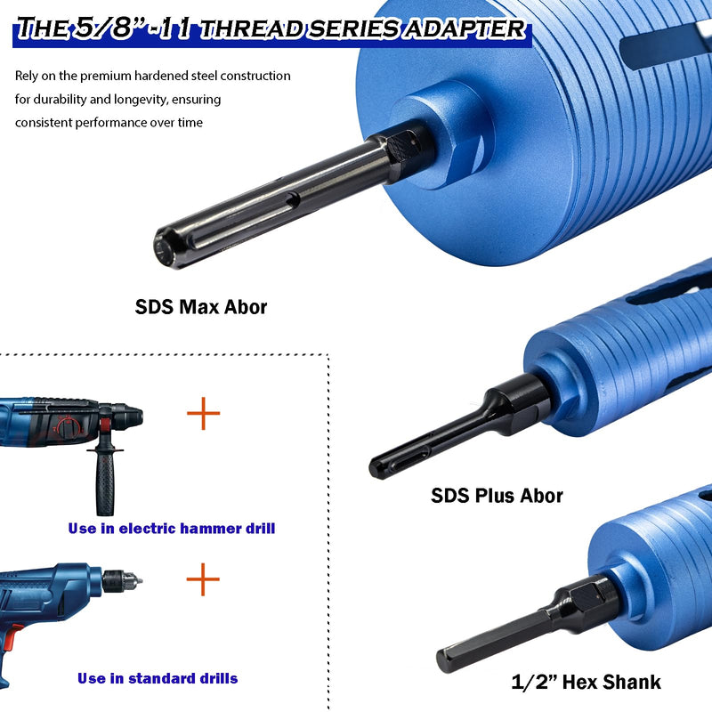[Australia - AusPower] - 5/8"-11 Male Thread to 1/2" Hex Shank Core Drill Bit Adapter | Premium Hardened Steel Converter for Concrete Core Bit | Convenient Coring Drill | 5/8-11 (M) to 1/2" Arbor Adapter 5/8"-11 Male Thread 