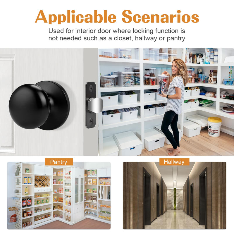 Probrico Passage Door Knobs Closet Door Knobs 2 Pack, Black Interior Door Handles with Adjustable 60-70mm Latch, Passage Doorknob for Hallway French Doors