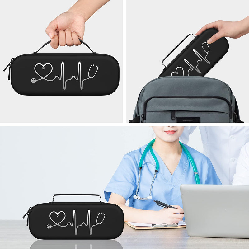 [Australia - AusPower] - BOVKE Stethoscope Case, Lightweight Slim Stethoscope Holder Compatible with 3M Littmann Classic III, Lightweight II S.E, Littmann Cardiology IV, MDF Acoustica Deluxe Stethoscopes, Black 