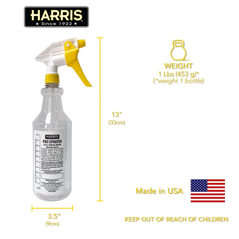 [Australia - AusPower] - HARRIS Professional Spray Bottle 32oz (3-Pack), All-Purpose for Cleaning and Plants with Clear Finish, Pressurized Sprayer, Adjustable Nozzle and Measurements 