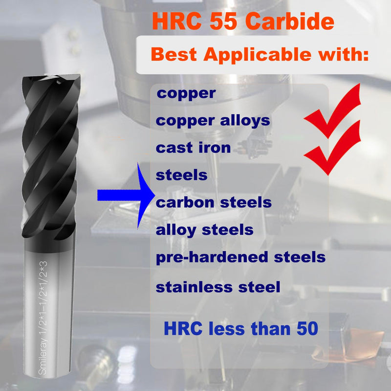 1/32" Carbide Square End Mill Set for Alloy Steels/Hardened Steels, 4 Flute HRC 55 Deg AlTiN Coating End Mill Bits Set, CNC Router Bits (Pack of 5) 1/32 inch