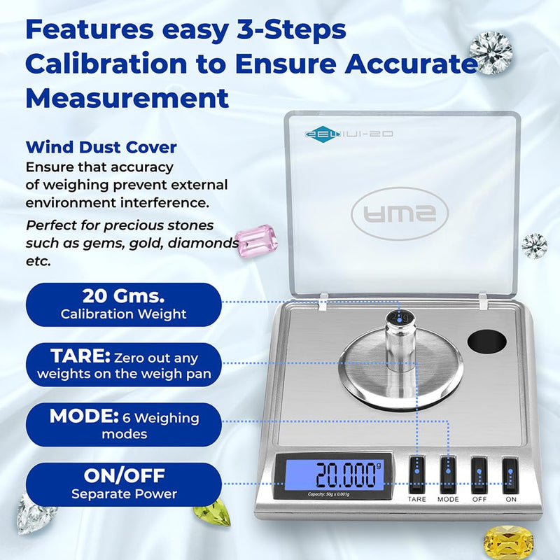 [Australia - AusPower] - AWS Gemini-50 Milligram Scale 50g x 0.001g – Digital Jewelry/Lab Scale for Powder, Gold, Gems – Includes Calibration Weights, Tweezers & Tray – Tare, Cal, 6 Units, Pocket Size Mg Scale (Silver) Gemini - 50 - Silver 